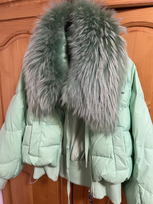 Дамско яке с гъши пух с естествен косъм лисица