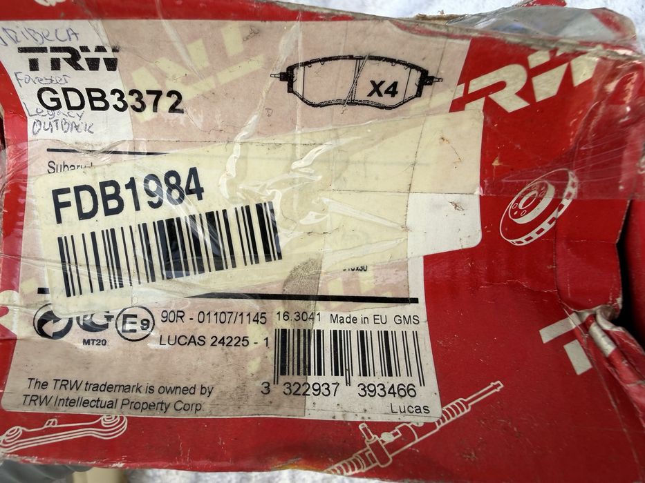 Нови предни накладки TRW GDB3372 Subaru Forester Legacy Outback Tribeca WRX