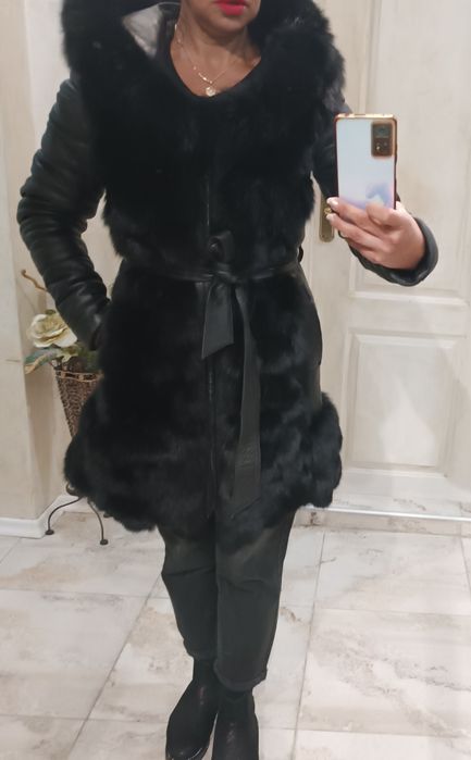 Палто естествена кожа и лисица