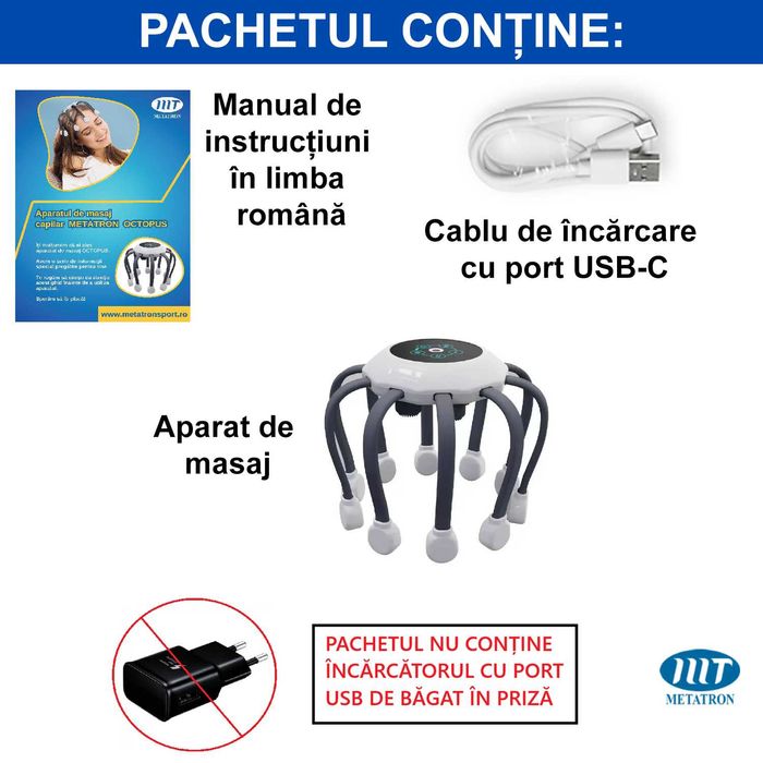 Aparat electric pentru masaj capilar, cu 5 moduri de masaj, pentru detensionare, relaxare și stimularea scalpului