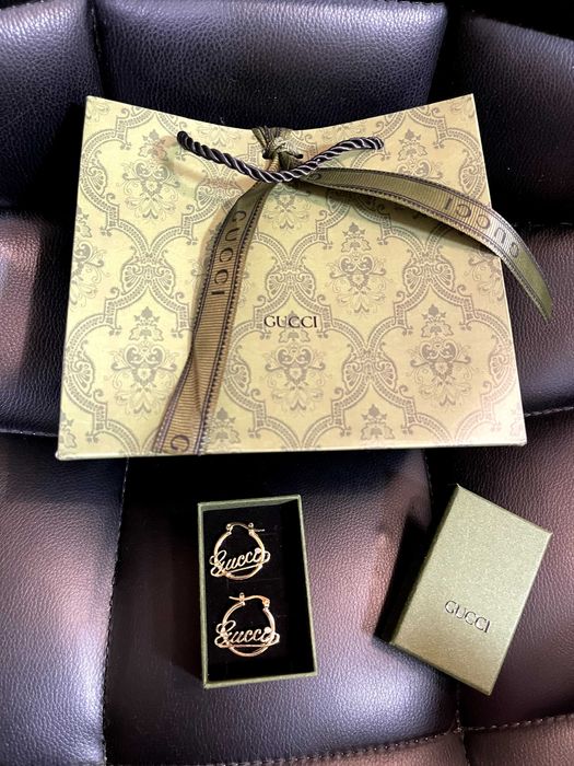 gucci обеци кръгли с чантичка и кутия гучи златни сребърни стомана