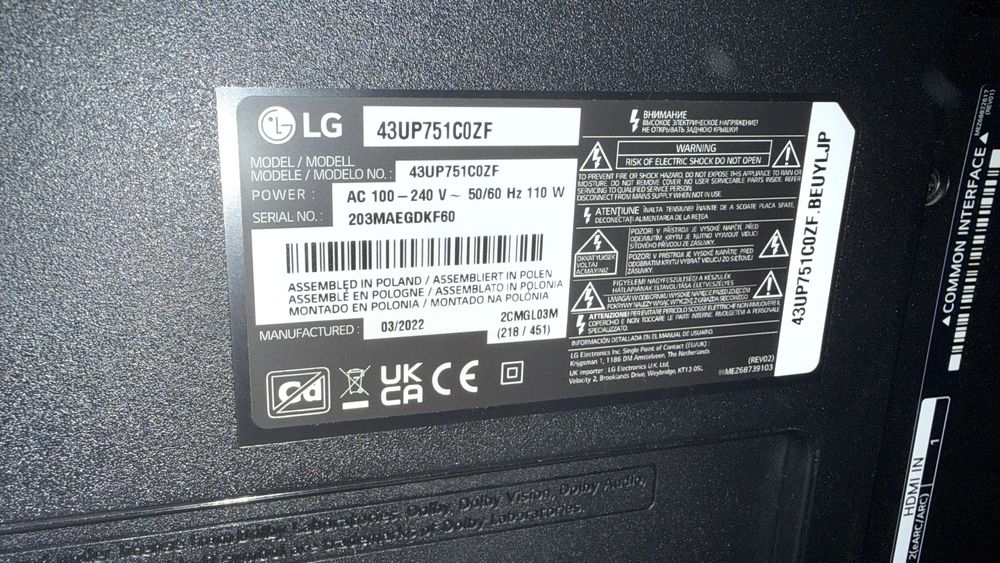 Smart TV LG 43UP751COZF