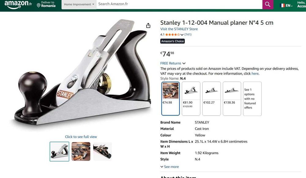 Rindea manuală Stanley 1-12-004 nr. 4 5 cm