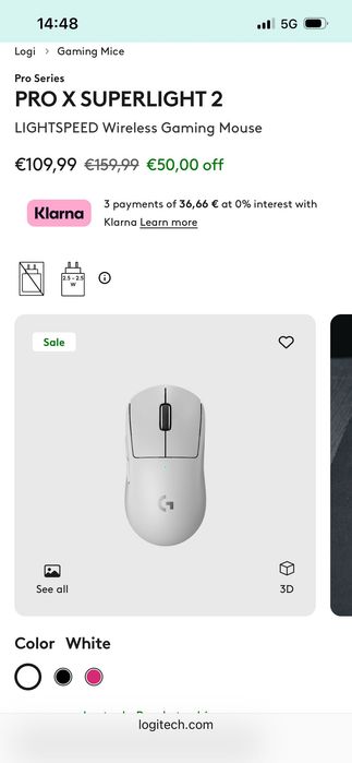 Logitech PRO X SUPERLIGHT 2 неразпечатана бяла мишка