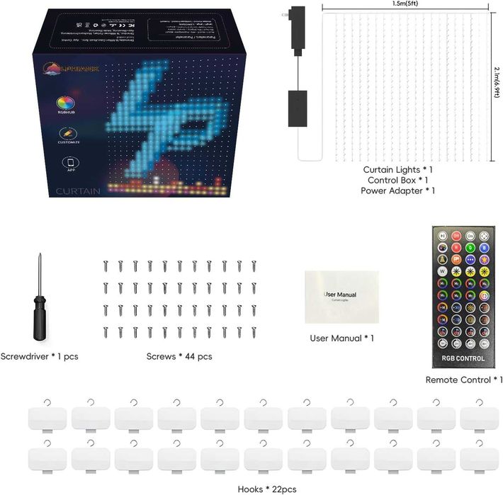 Светлина завеса с Wifi 540LEDs 1.50 x 2 м - програмируема Lphianx