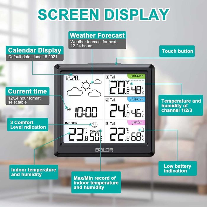 LEVIPE Метеорологична станция – Голям тъчскрийн, 3 външни сензора