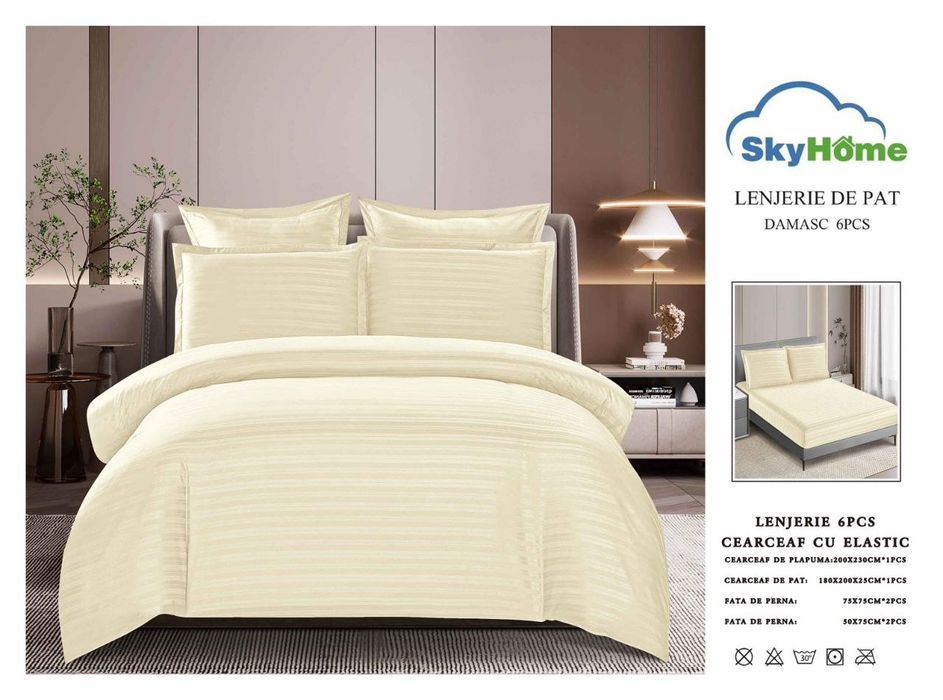 Lenjerie de pat damasc 6 piese cu elastic