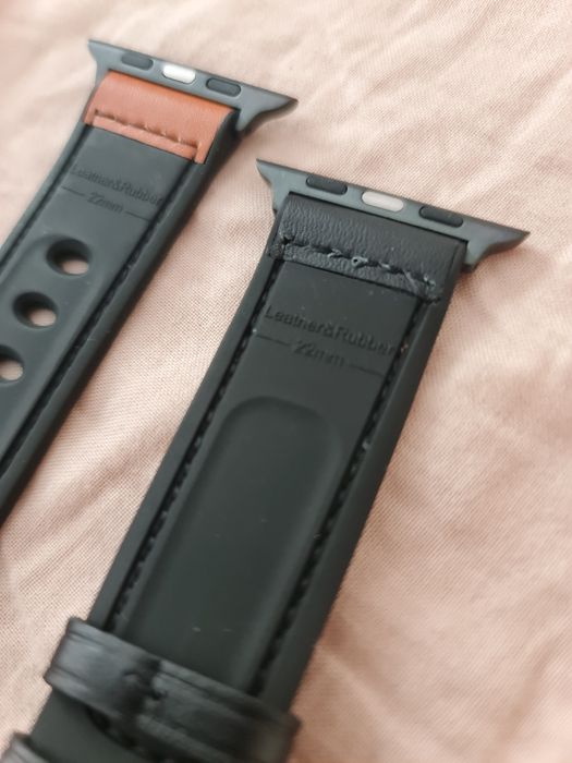 Curea ceas 22mm NOUA, imitatie piele si cauciuc, neagra si maro, Apple