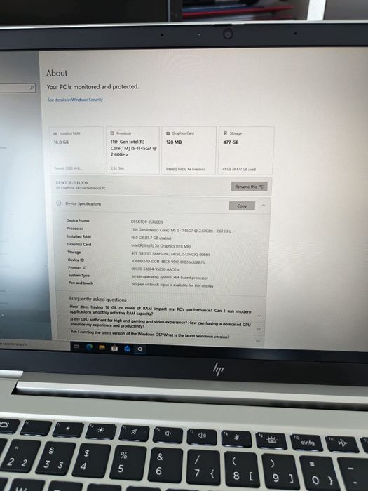 HP Elitebook 840 G8 16GB i5 11th 512 SSD +LTE 4G SiM  Aluminiu