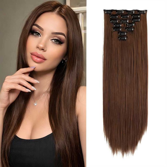 Екстеншън с клипс / треса / 7 реда треси с клипси / Удължение за Коса