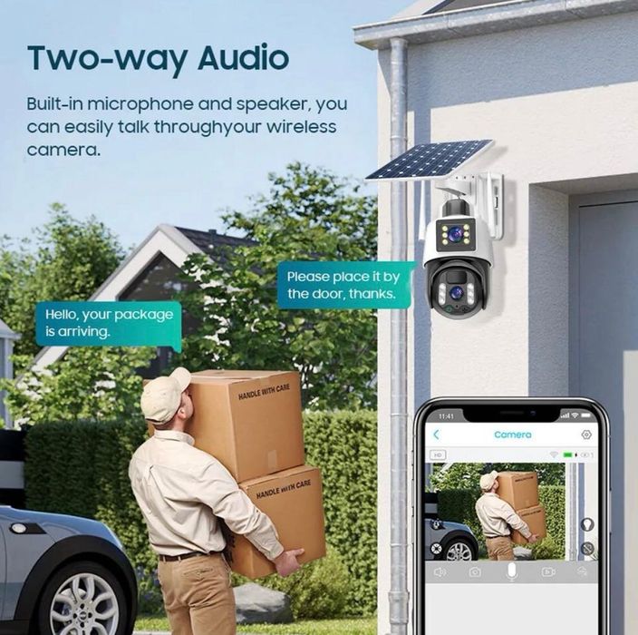 Camera supraveghere 4G V380 PRO panou solar SIM PTZ alarma 4MP rotire