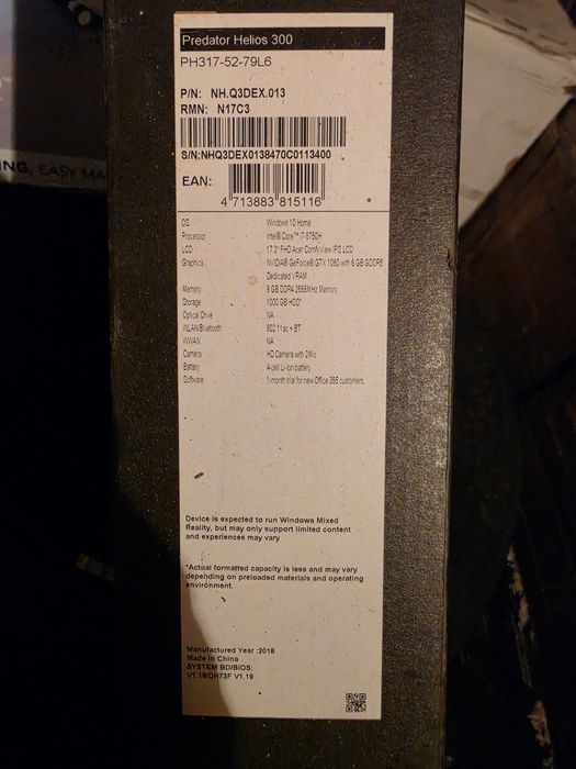 ASUS  Predator 300. 17.3 inc.