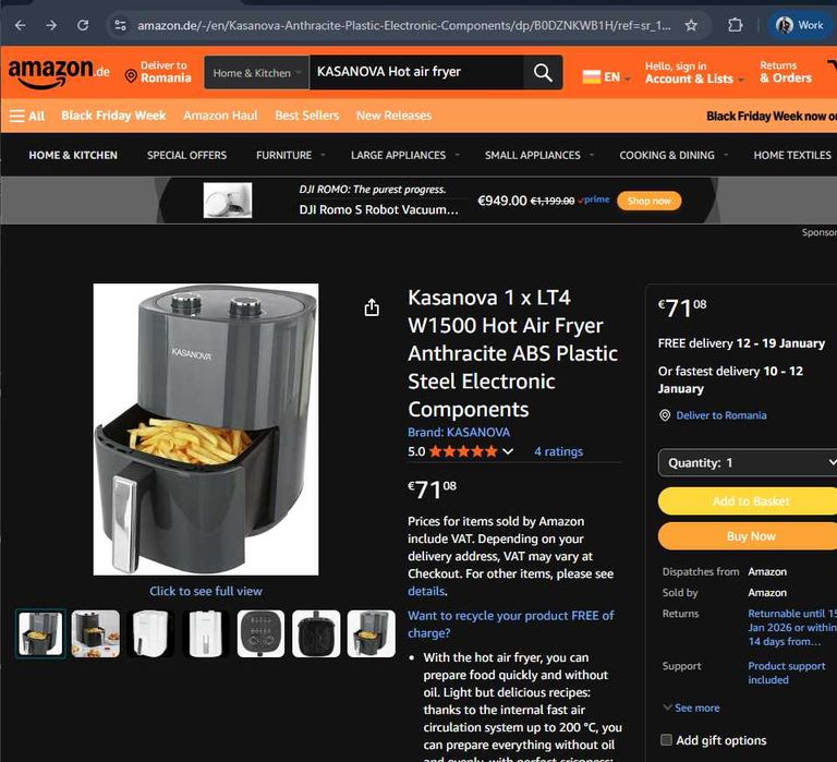 Air fryer Kasanova 4 Litri 1500w