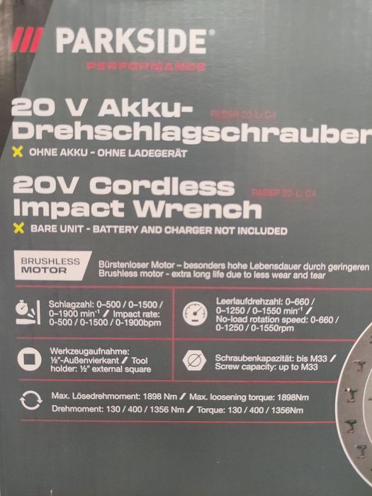 Pistol impact de roti Parkside Performance pe acumulator de 20 V