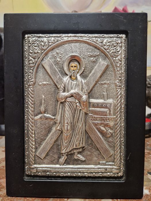 Прекрасна антикварна сребърна икона със сертификат