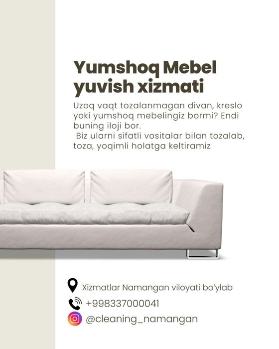 Mebel tozalash xizmati Namangan viloyati bo'ylab