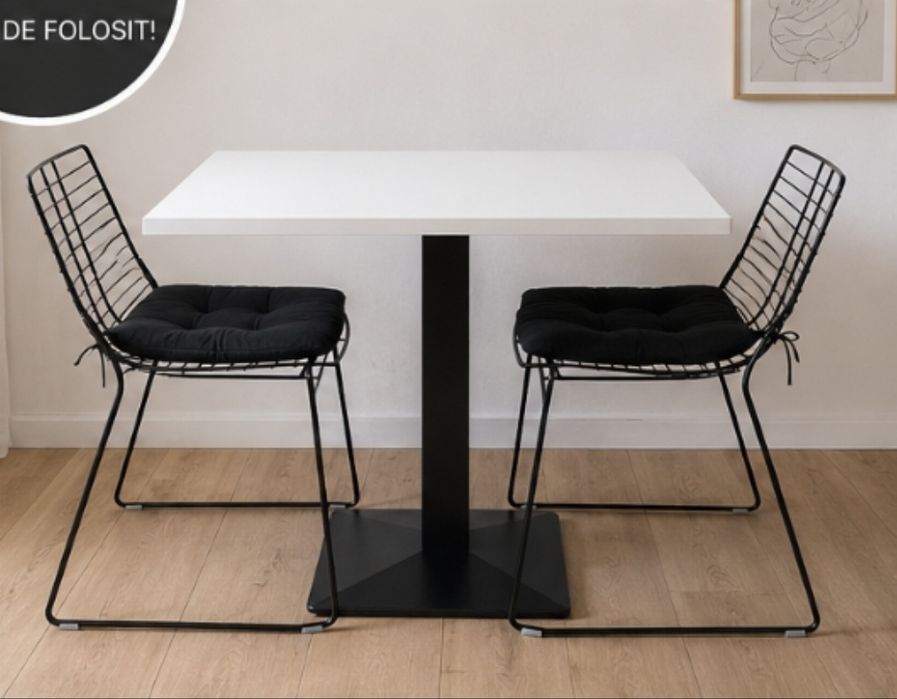 Set Masa si  2 scaune - design minimalist scandinav – metal negru, stil modern