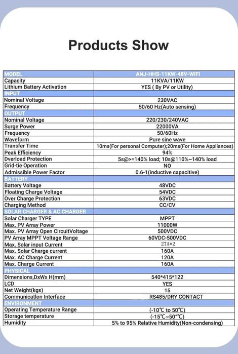 Нов хибриден ивертор ANENJI-11KW-48V 220AC