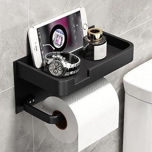 Поставка за тоалетна хартия и телефон, стойка за WC, черна и бяла