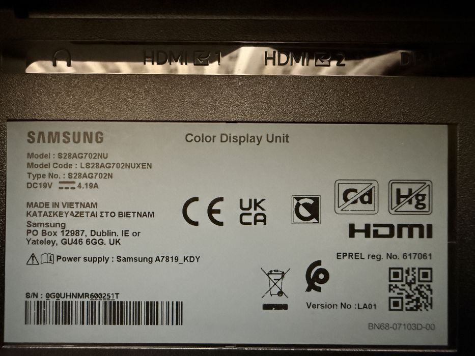 Monitor Gaming Samsung Odyssey G7 (G70A) 28" 4K 144Hz IPS - Disponibile 2 Bucăți