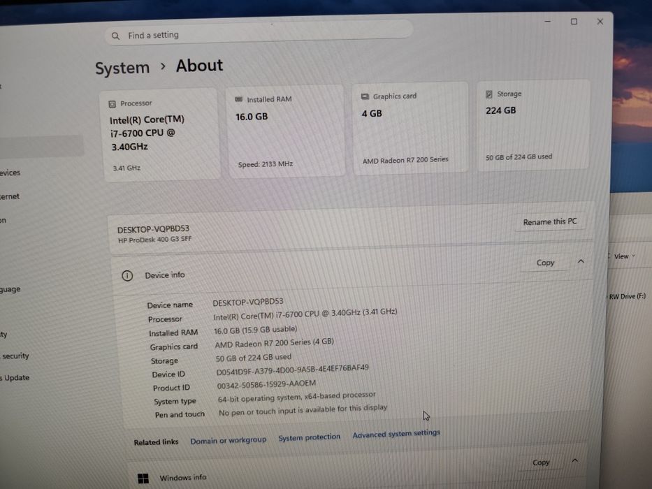 Настолни компютри HP ProDesk 400 G3 i7, 16gb , SSD, Windows 11 Pro