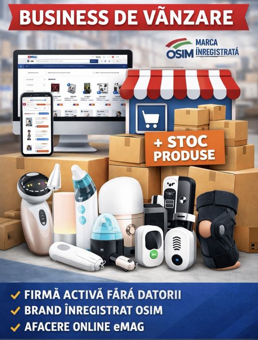 Firmă activă eMAG + stoc produse | fără datorii | brand propriu