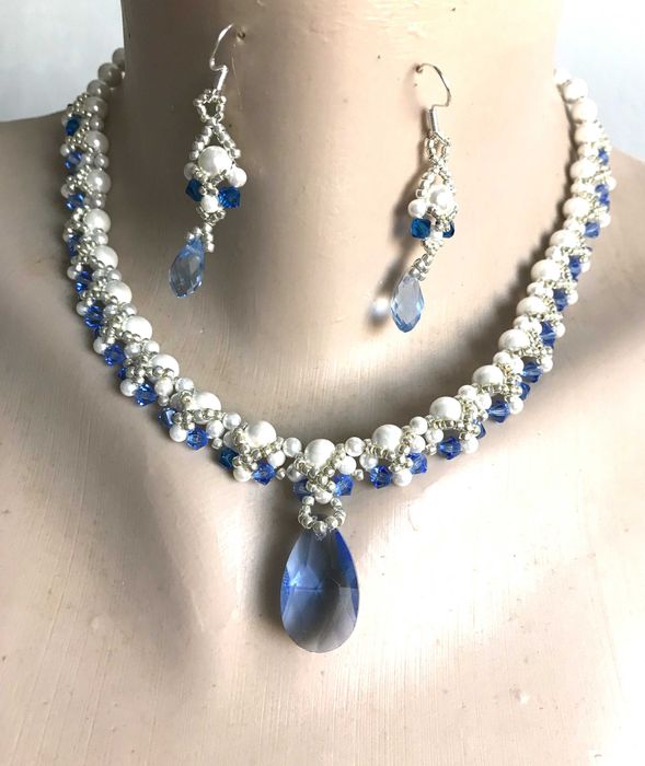 Colier si cercei handmade cu perle si cristale swarovski