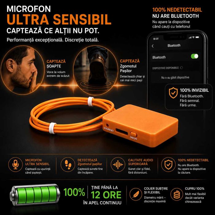 Casti pentru copiat mimcrovibratii de tip magnet cu colier - Super Slim | 12h autonomie | Casca copiat