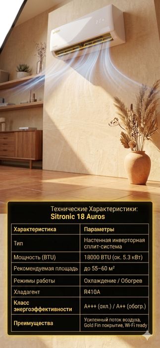 Коедиционер Sitronic 18 Auros Ptc Heater/R32/Gmcc(Toshiba)/Dc Invertor