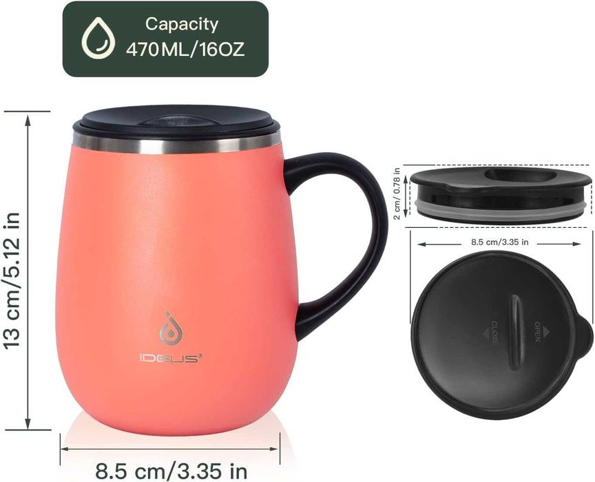 Cana cafea sau ceai, 470ml, perete dublu, izolat în vid, roz sau verde