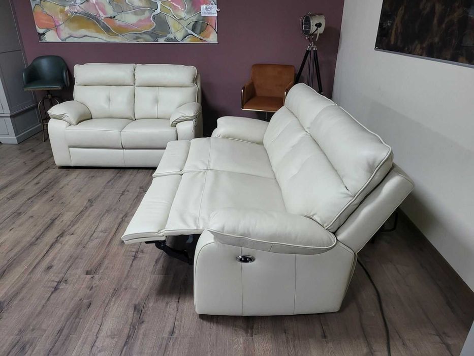 Италиански кремав кожен комплект дивани тройка и двойка Lugano