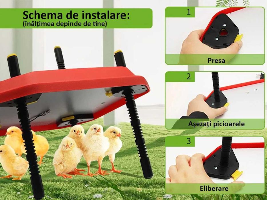 Încălzitor brooder pui cu LED, control temperatură 30 pui 16x16 inch