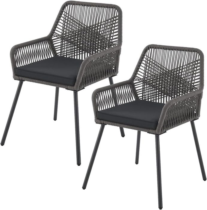 Set 2 Scaune de Grădină / Terasă Juskys Kastos (Design Boho cu perne incluse)