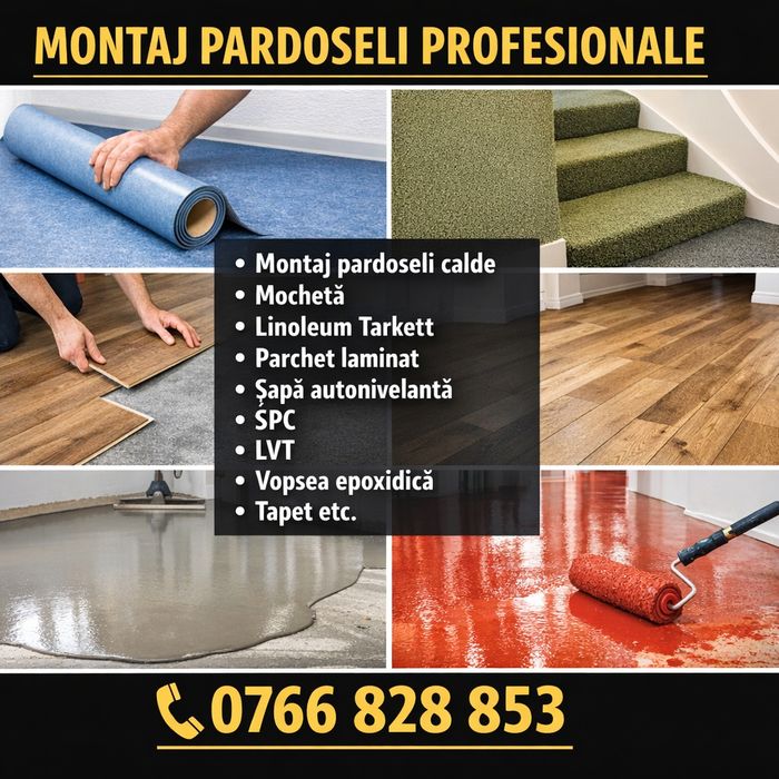 Montaj pardoseli calde  linoleum tarkkt, mochetă