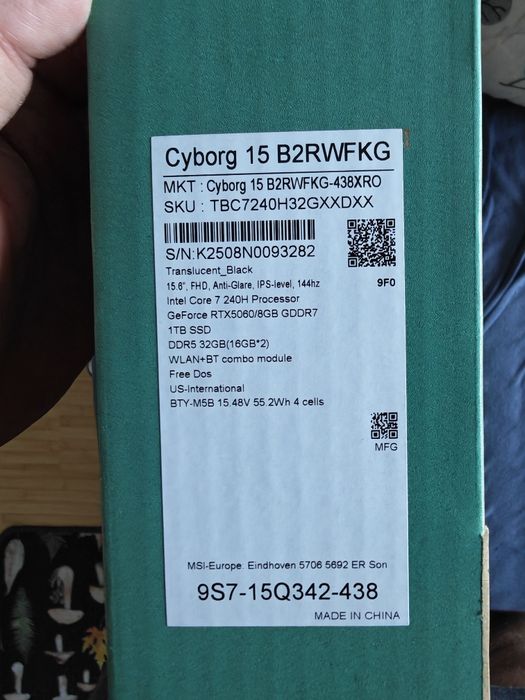 Laptop Msi Cyborg 15,nou,garantie