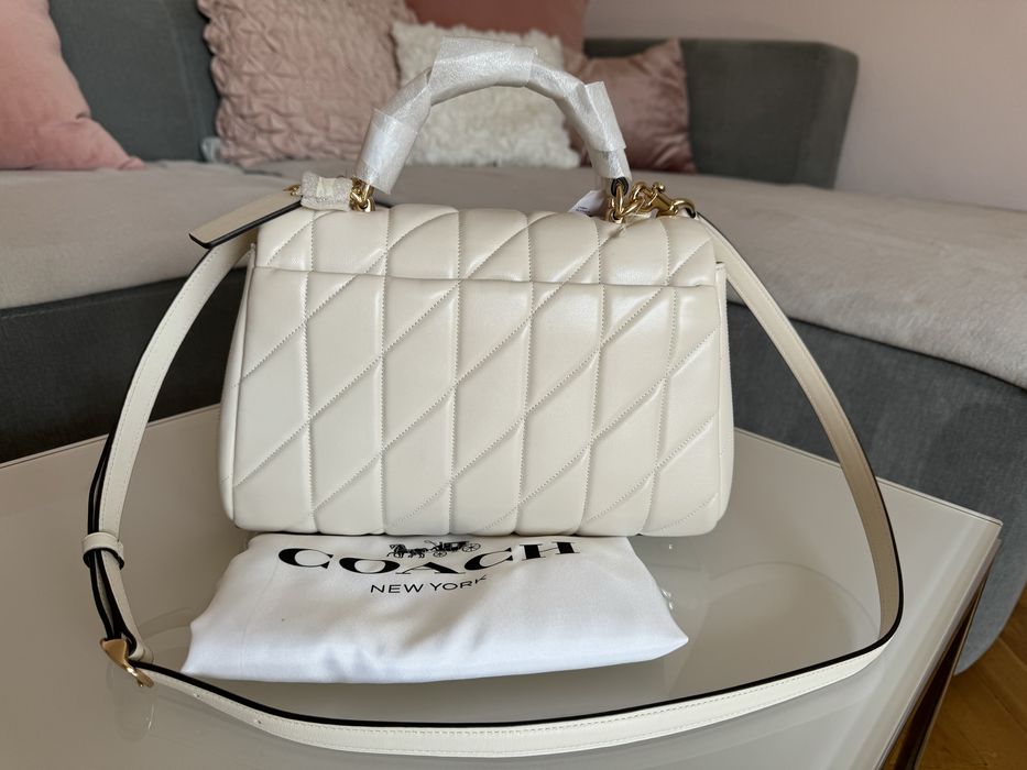 Нова! Coach - оригинална дамска чанта, естествена кожа, кремова