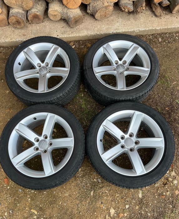Set 4 jante originale Audi aliaj + anvelope vară, 5 spițe