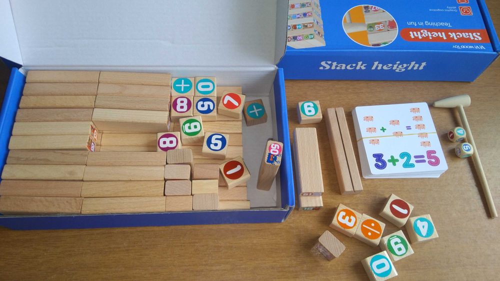 НОВО! Дървена дженга с числа, животни, чук, зарове и карти Wood Jenga