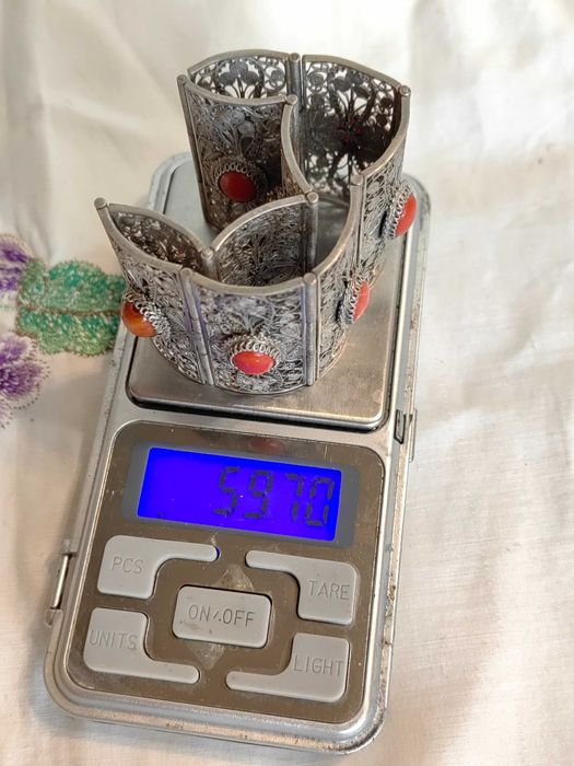 Уникална Старинна Сребърна Филигранна Гривна с Корали 19 век