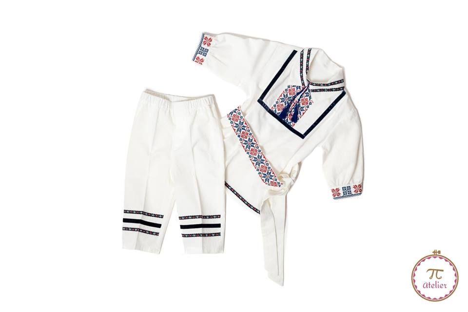 Costum de botez baietei cu motive traditionale, 3-6 luni