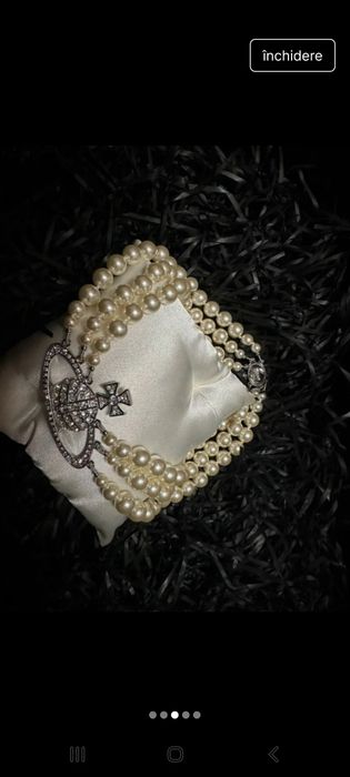 Colier Vivienne Westwood 3 row pearls silver