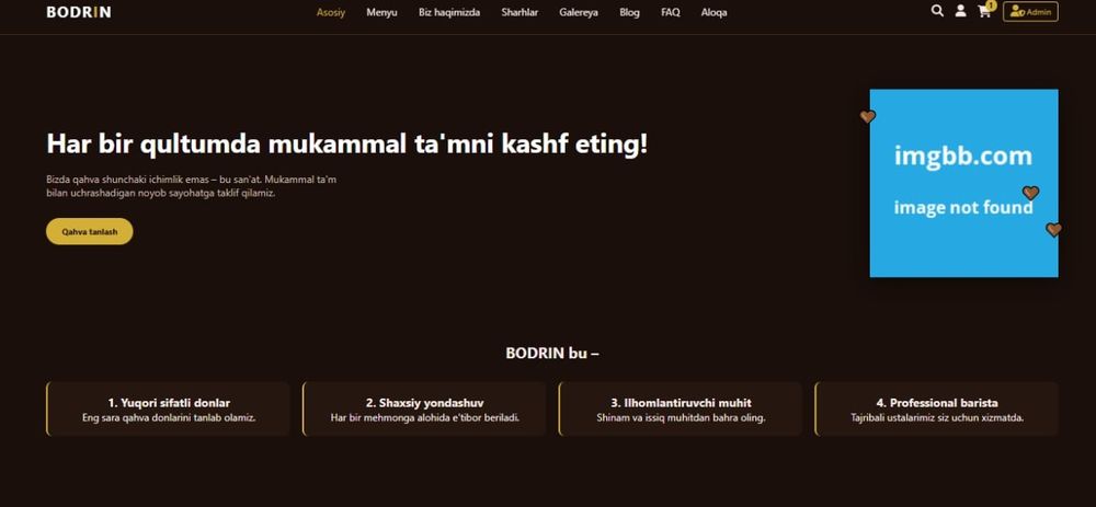 Tayyor Coffee Shop (Qahvaxona) veb-sayti sotiladi | Admin Panel | Resp