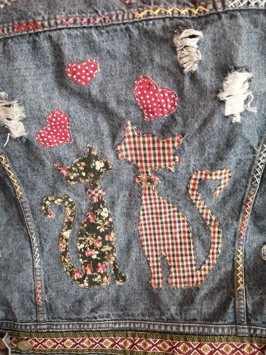 Дънково яке M/L Котки ръчна декорация