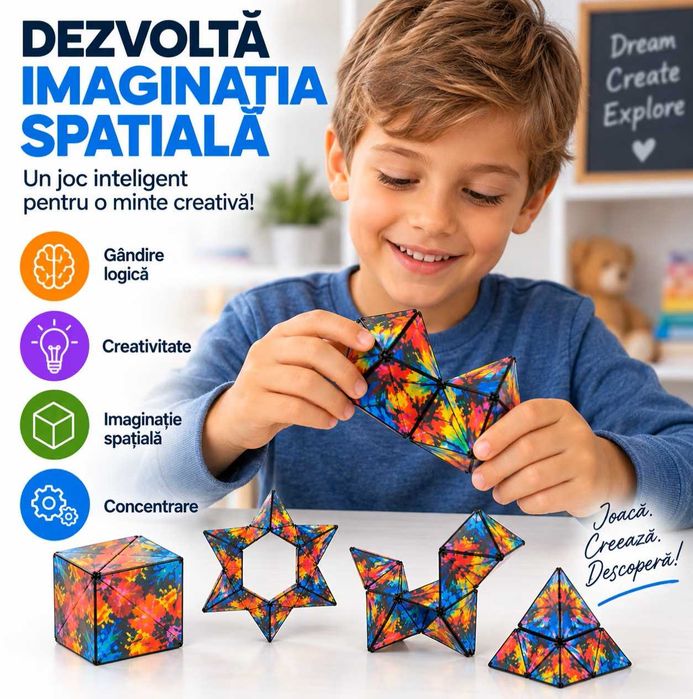 Cub magnetic antistres 3D multidimensional 72 forme geometrice 6x6cm