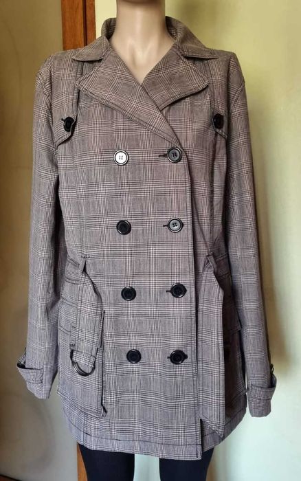 Trenci scurt, clasic,  gri, bumbac 100%, captusit, marimea 42-44