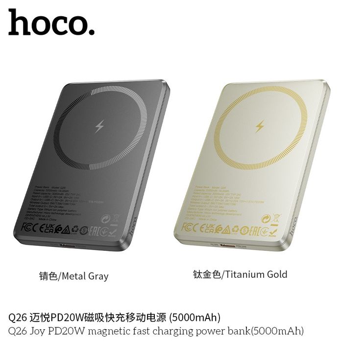 Hoco Q26 Joy 2 в 1 Ультра Тонкий 5000 mAh PD-20W Power Bank iPhone 16