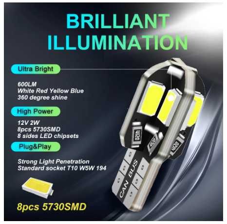 LED крушка лед Т10 W5W canbus white, red, amber