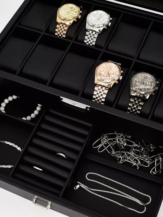 Шкатулка для хранения часов и очков и украшений большая двухуровневая