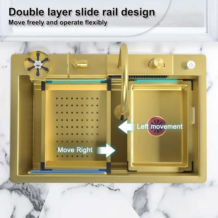 Висококачествена мултифункционална кухненска мивка в цвят злато