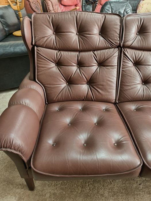 Винтидж диван тройка от естествена кожа